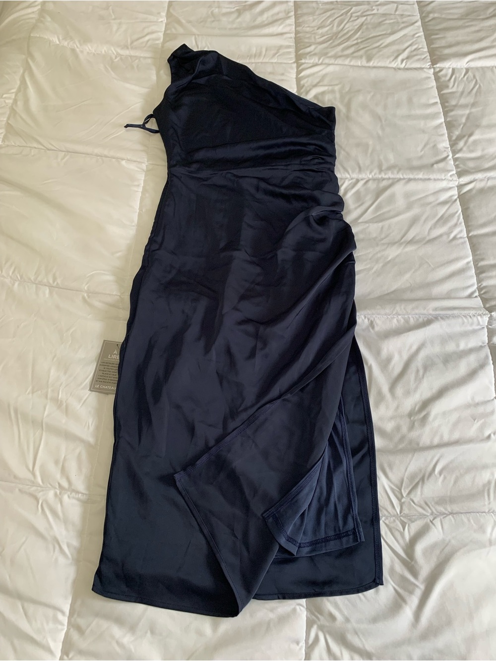 le chateau Navy One-Shoulder Satin Gown